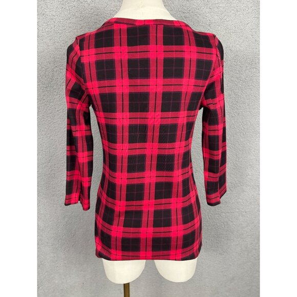 Style & Co Women's XS Red & Black Plaid 3/4 Sleeve Top 100% Pima Cotton NWOT's. - Picture 5 of 8